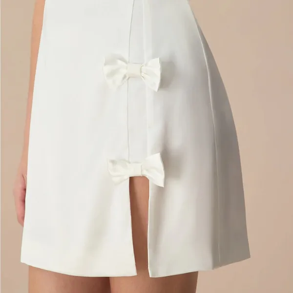 RIHOAS The White Boat Neck Bowknot Satin Mini Dress - Image 5