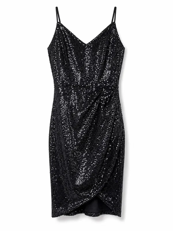 Lulus Black Sequin Mini Dress XS NWT Cocktail Party Homecoming Spaghetti Strap - Image 2