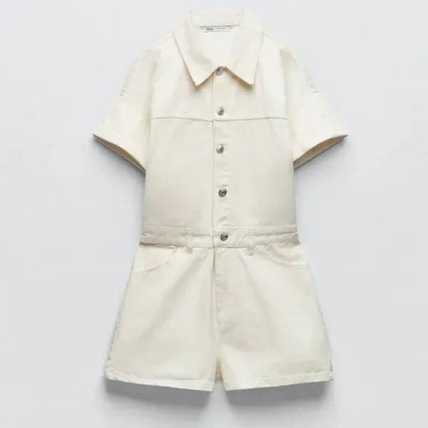 NWT ZARA DENIM TRF SHIMMERY PLAYSUIT Oyster White Medium Bloggers Fave - Image 5