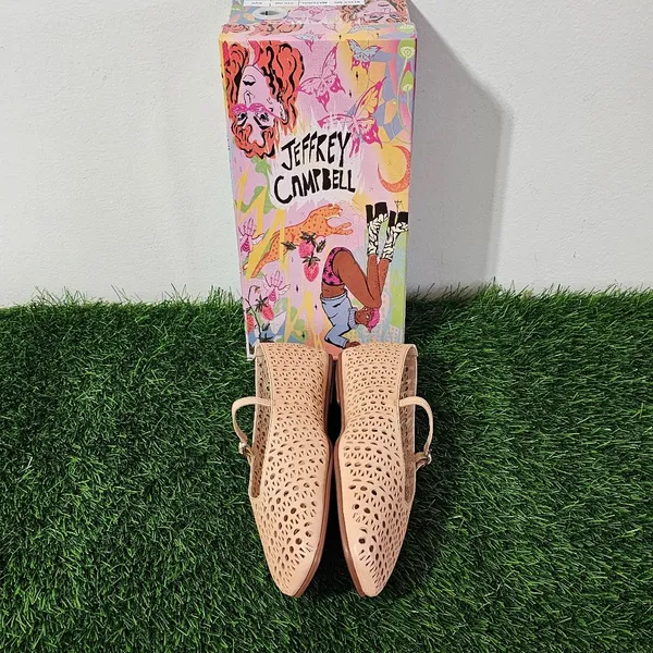 Jeffrey Campbell KHLOE Perforated Square Toe Flat - Beige - Women's Size 8 - Image 3