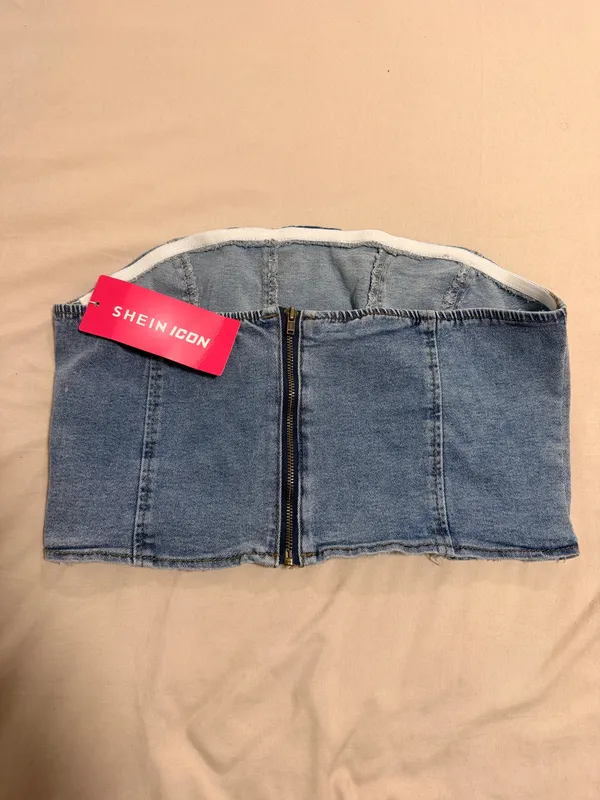 SheIn Denim Tube Top - Light Blue - Image 3