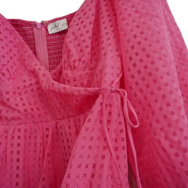 Petal + Pup Pink Check Wrap Mini Dress Smocked‎ Feminine Bachelorette Party - Image 4