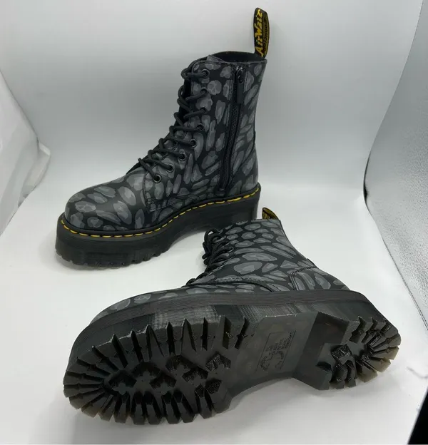 Dr Martens Jadon Black Distorted Leopard Backhand Platform Boots Size US 8 EU 39 - Image 6