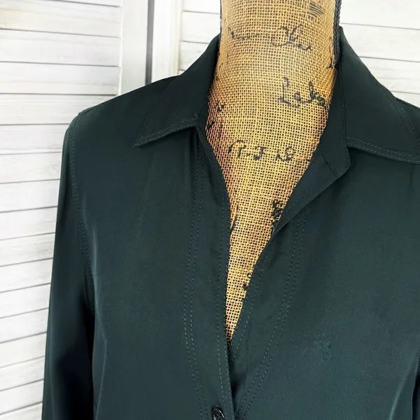 Zara V Neck Button Front Shirt Blouse‎ Dark Green Small Long Sleeve - Image 5