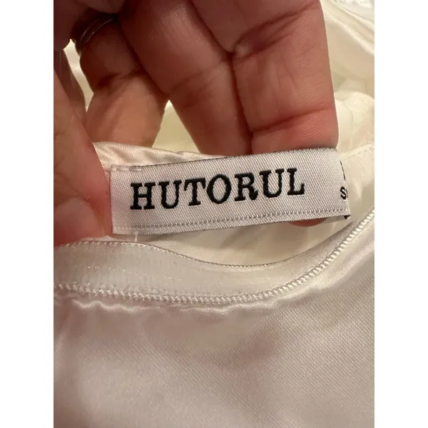 HUTORUL White Satin Mini Dress Retro Prom Size M - Image 7