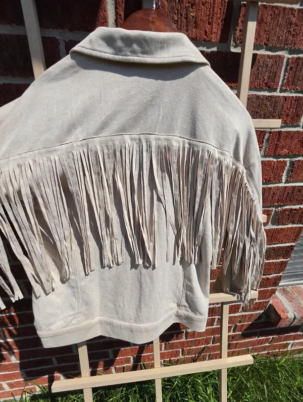 Cream Fringe Faux Suede Jacket Small - Image 5