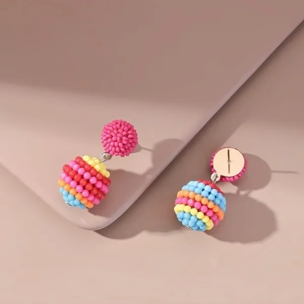 Colorful‎ Beaded Ball Drop Earrings Multicolor Rainbow Festival Boho Vacation - Image 2