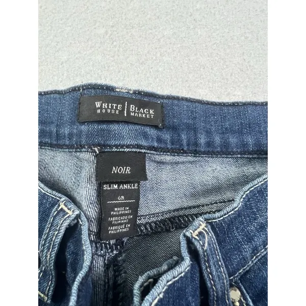 White House Black Market WHBM 6R Slim Ankle Jeans Distressed Medium‎ Wash Blue - Image 3