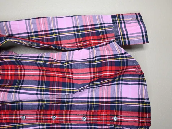 J. Crew Women's Slim Fit Stretch Perfect Pink Stewart Tartan Organic Cotton Top - Image 5