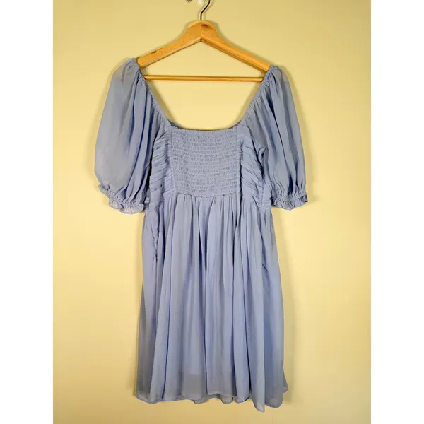 Abercrombie & Fitch Periwinkle Blue Pleated Smocked Puff Sleeve Mini Dress M - Image 5