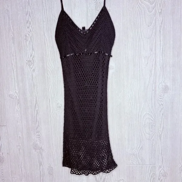 Black lace sheer widow dolls kill sleeveless short dress m/l witchy gothic knit - Image 7