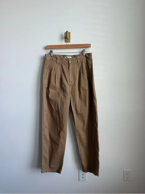 Madewell Garment-Dyed Tapered Chino Pants Seed Khaki Pleated Size 28 - Image 7