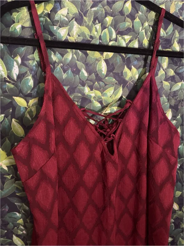BAND OF THE FREE Lila Burgundy Autumn Slit Midi Dress Sleeveless Boho Medium - Image 6