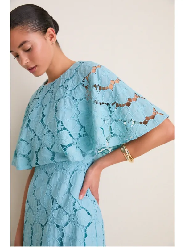 Tuckernuck Cameo Blue Eyelet Cape Leah Dress 8 Tea Garden Party Wedding Bridal - Image 2