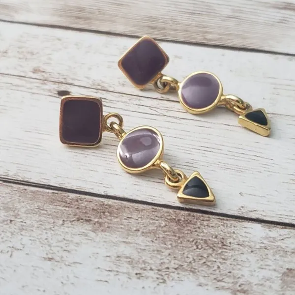 Vintage Earrings for Pierced Ears Mauve Shapes Dangle - Image 2