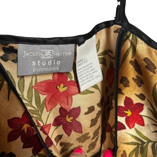 Jaclyn Smith Satin Pajama Lounge Set Animal Print Floral Small - Image 4