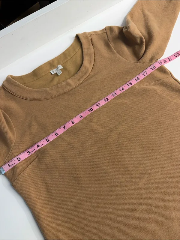 Talbots Camel tan top medium petite stretchy ribbed fall neutral minimal flawed - Image 5