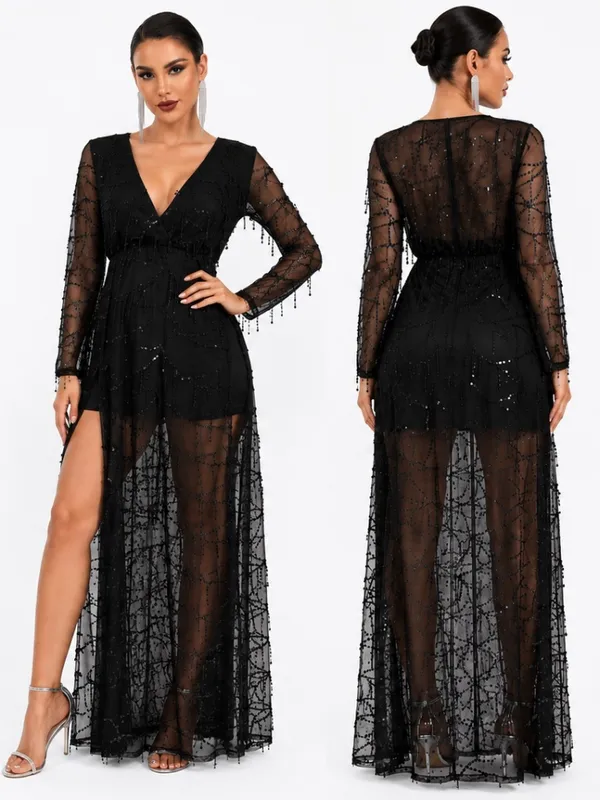 Miss Ord Sequin - Embellished Sheer Mesh Evening Gown - Image 2