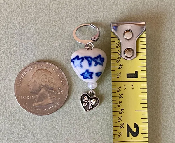 celestial porcelain heart beads & ribbon cute dangle earrings🌝🎀 - Image 5