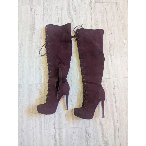 Just fab Plum Platform Chunky High Heel Knee High Tall Boots Size 8.5 - Image 2