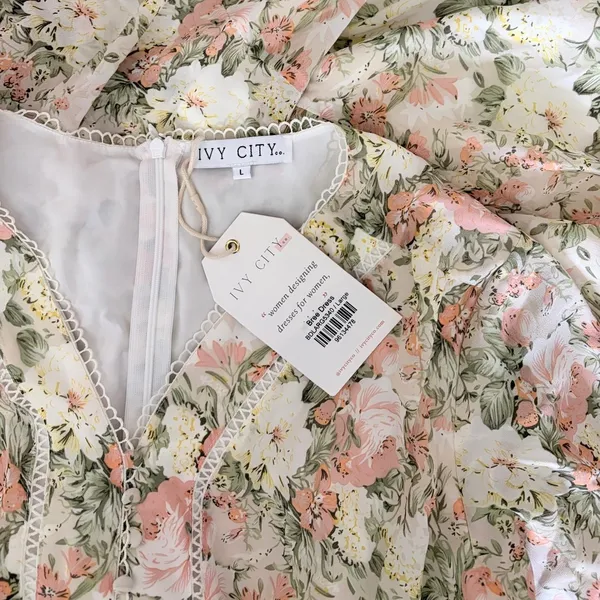 NWT IVY CITY CO Bree Floral Dress Midi Maxi Lace Trims Feminine Romantic Large - Image 10