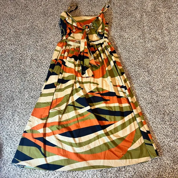 Sam and Jess Olive Drab Abstract Print Maxi Dress Tie Front Spaghetti‎ Straps XL - Image 8