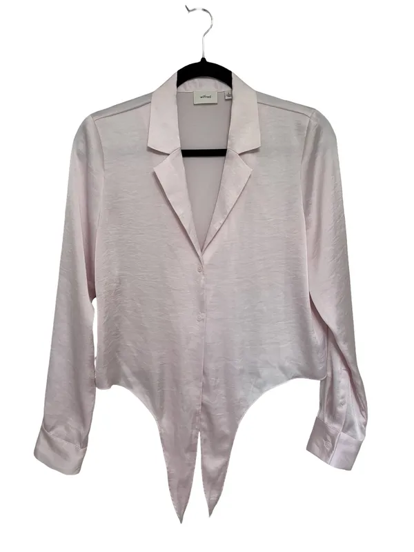 NEW Aritzia Wilfred Tie Front Satin Blouse in Mochi Pink - Size S - Image 2