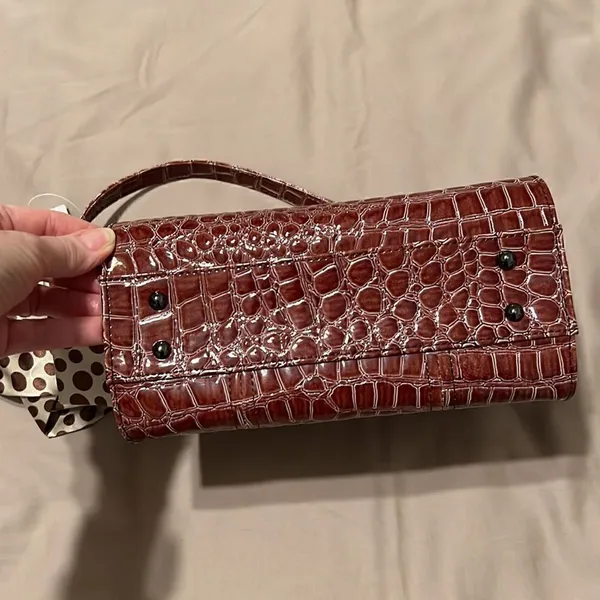 NWT Comely brown faux alligator handbag polka dot scarf that matches the lining - Image 8