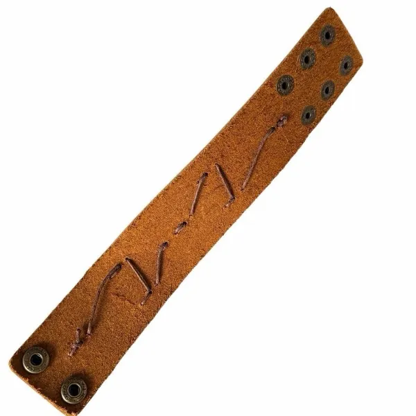 Distressed Brown Leather Cuff Bracelet Rustic Wide Snap - Image 5