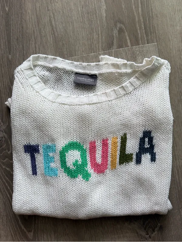 Wooden Ships White Knit Sweater with Multicolor 'TEQUILA' Lettering - Image 2
