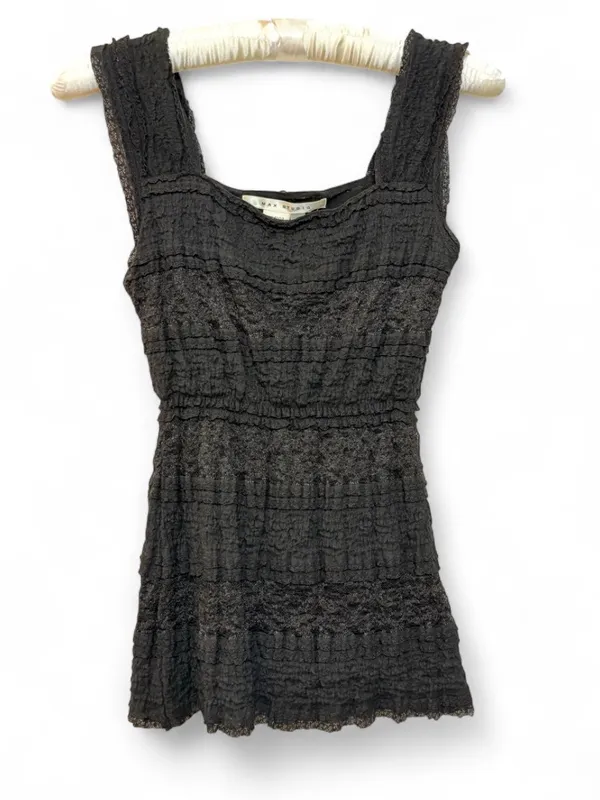 Y2K Max Studio Women’s Black Lace Tiered Ruffle Sleeveless Babydoll Top Shirt S - Image 2