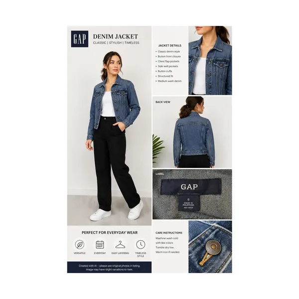 Vintage GAP Denim Jacket Womens Small Blue Jean Trucker 90s Made Phillipines - Image 11