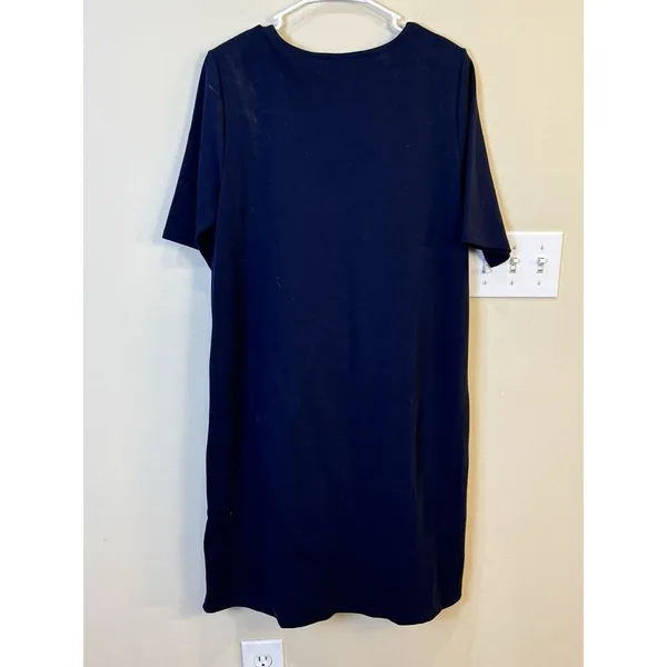 EILEEN FISHER Navy‎ Washable Stretch Crepe Side Zip Shift Dress Size Medium - Image 2