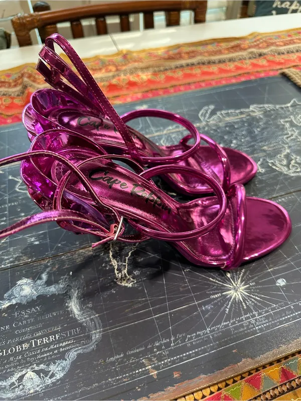 Cape Robbin Magenta Metallic 3D Floral Stiletto Sandals – Size 7.5 - Image 9
