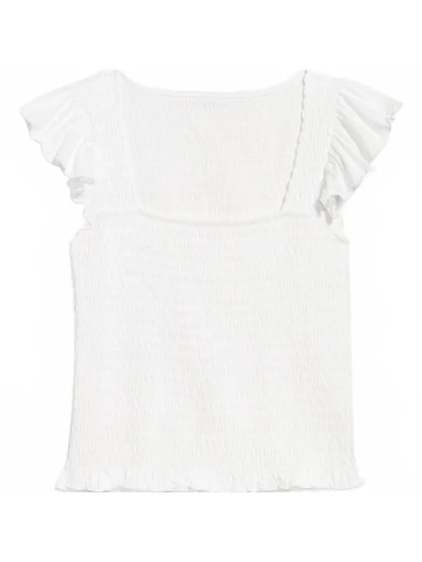 Cotton Square-Neck Flutter-Sleeve Smocked Top Old Navy NWT White XL - Image 4