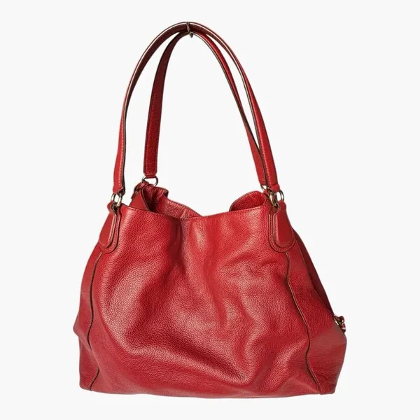 Coach Edie Pebbled Leather Shoulder Bag Red Large Hobo Tote Turnlock Zip Purse - Image 9