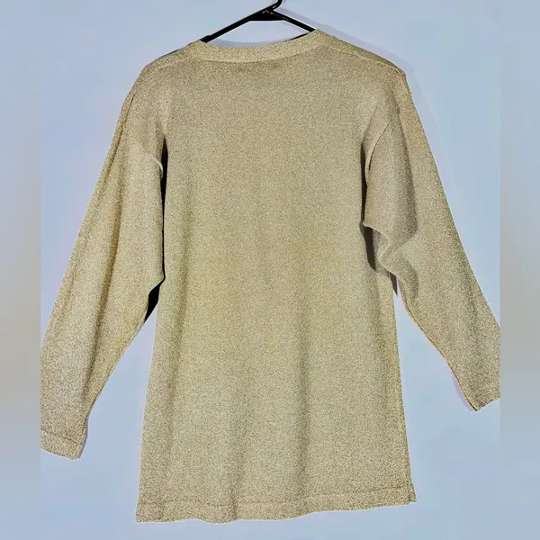 VTG LISA originals Sparkle Knit Cardigan Women S‎ Gold Button Front Long Sleeve - Image 2