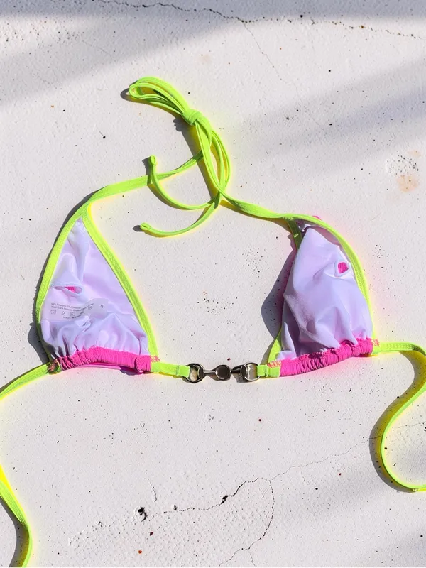 Hot Pink & Neon Yellow Pearl Accent Bikini Set Small - Image 15
