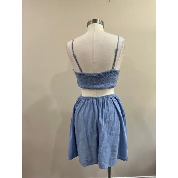Aerie Blue Smocked Mini Dress Cutout Cotton‎ Blend Casual Size Medium - Image 3