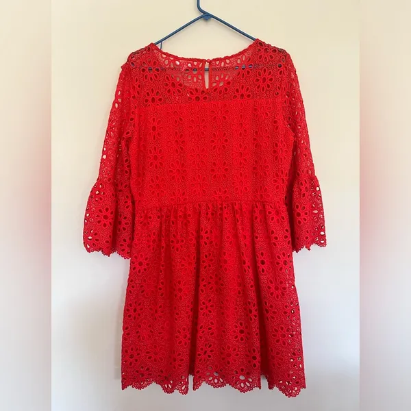 NWT‎ JACK BB Dakota Fit Flare Eyelet Dress Poppy Red Lined Bell Sleeve Size 10 - Image 2