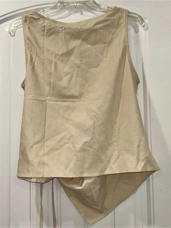 Women’s Sleeveless Side-Tie Tank Top in Beige Medium - Image 4