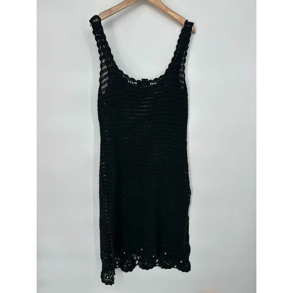 Venus Crochet Sweater Midi Tank Dress Medium Black Boho Grunge‎ Emo Silk Blend - Image 5