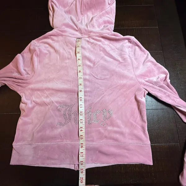 Juicy Couture Pink Velour Rhinestone Logo Zip Up‎ Hoodie Sweatshirt Large Y2K - Image 9