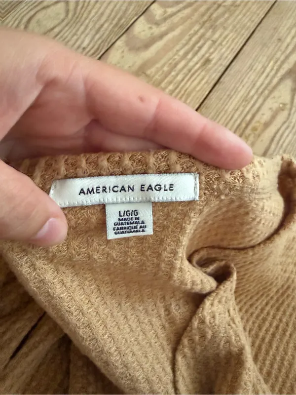 American Eagle Waffle Knit Tie-Front Top Size Large - Image 3