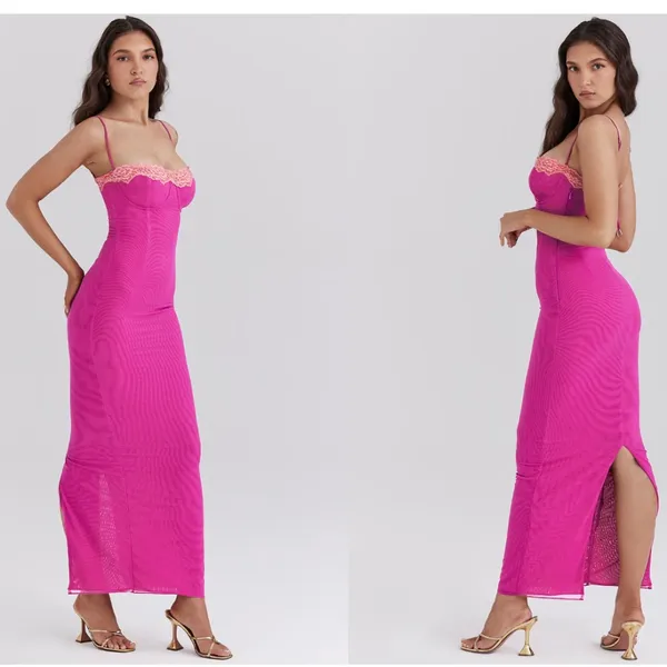 HOUSE OF CB 'Aiza'‎ Raspberry Lace Trimmed Maxi Dress NWOT size XS - Image 7