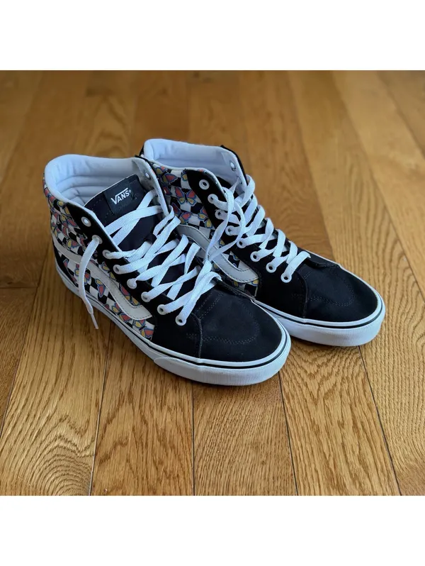 Size 9.5 US Women Vans Filmore High Top Butterfly Sneakers Black Check Sk8 Skate - Image 2