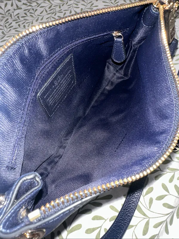 Coach Navy Pebbled Leather Shoulder Bag with Long Strap - Image 13