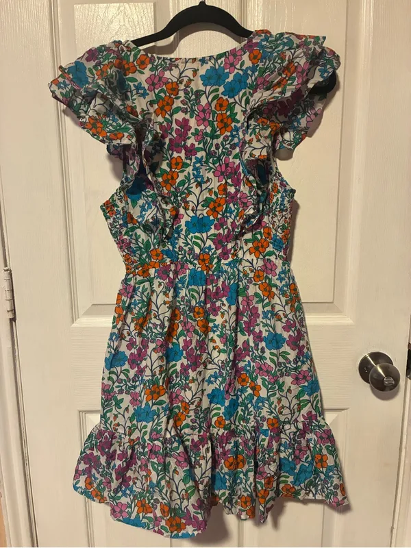 Anthropologie Roller Rabbit Blomst Ondika Floral Ruffle Mini Dress V-neck Size M - Image 4