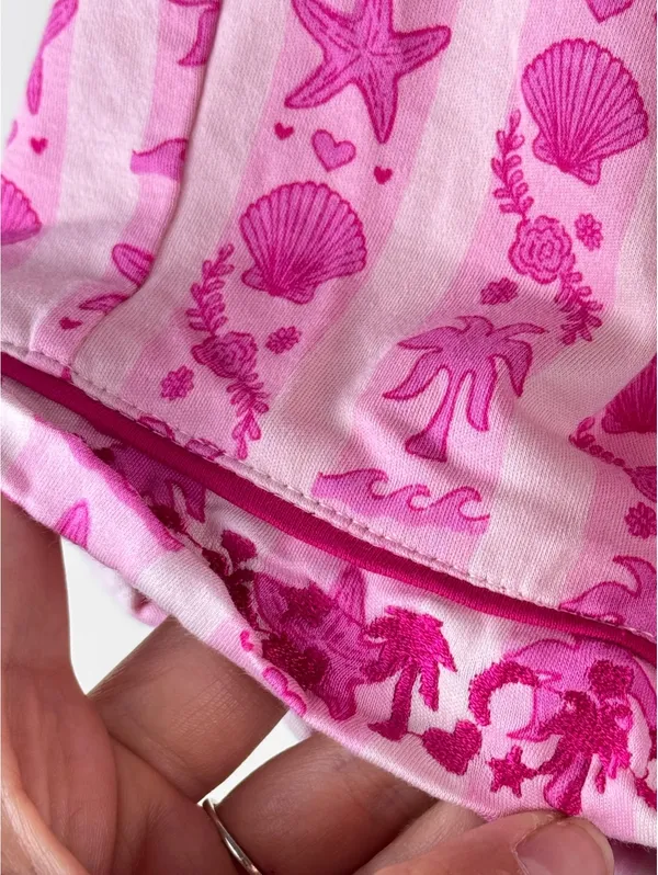 Pink Palm Puff Blush Bay Pajama Set Pink Supima Cotton Shorts Top XL - Image 10