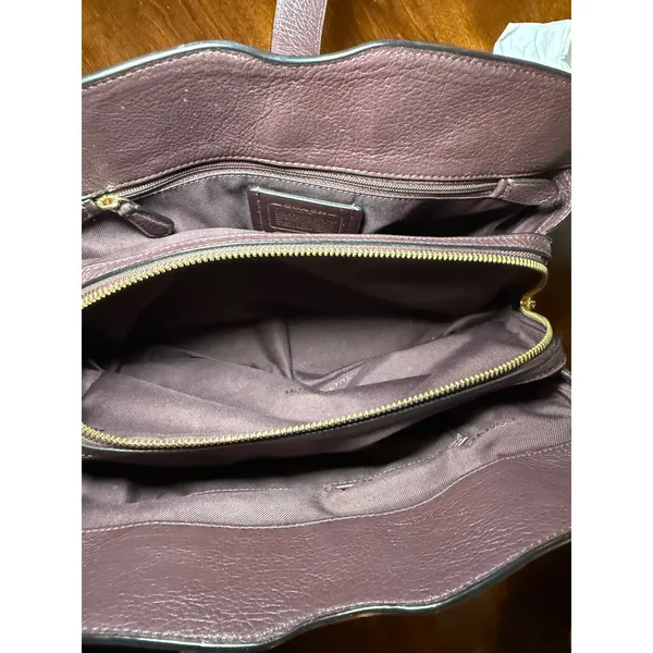 Coach Mercer 30 Satchel Plum Pebble Leather Handbag 37575 Gold Hardware - Image 15